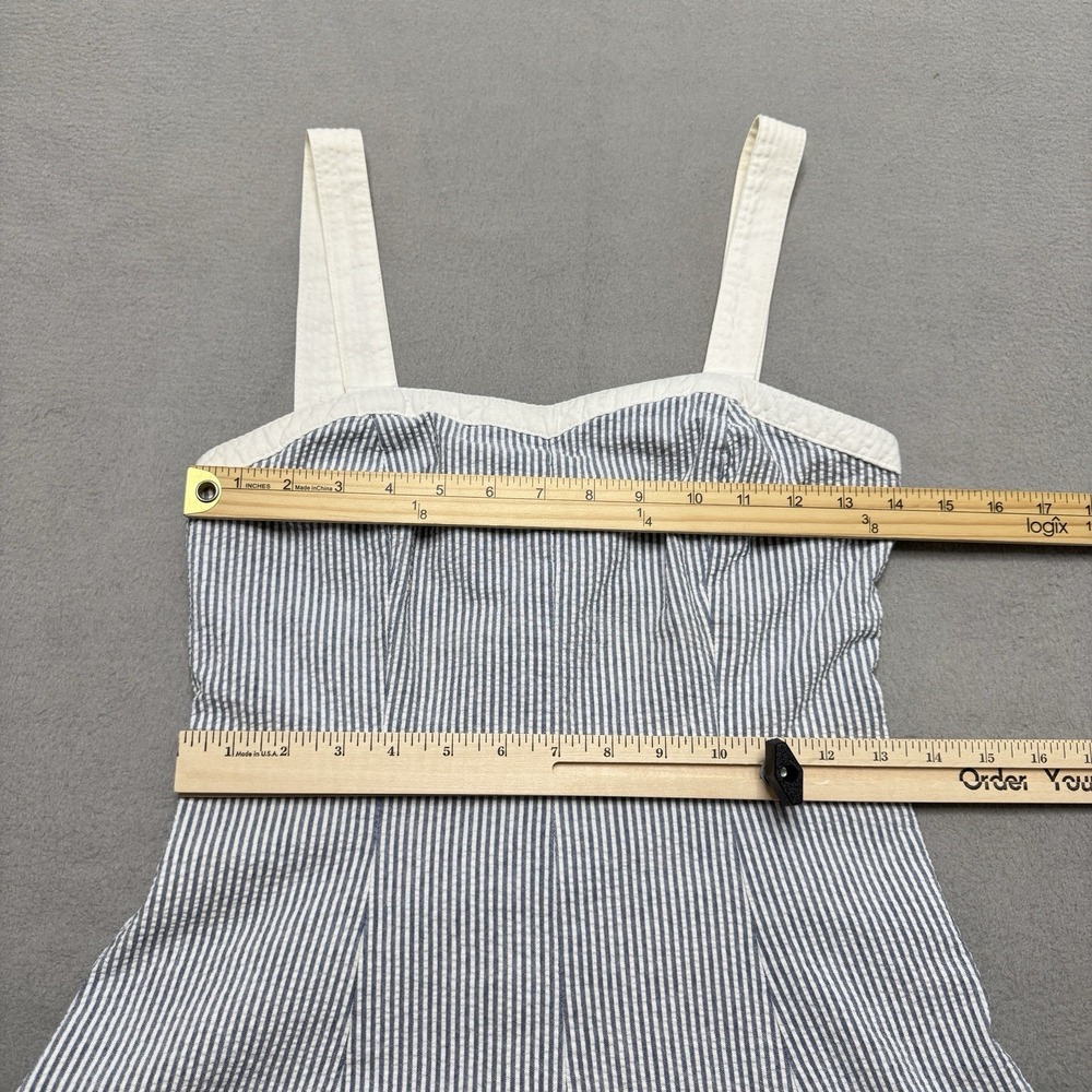 Vintage Armani Jeans Dress Womens 4 Blue Seersucker Striped Sundress Coastal - Picture 10 of 11